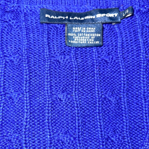Ralph Lauren Blue V-Neck Cable Knit Sweater - Picture 4 of 5